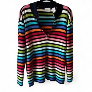 Liz Claiborne Woman 1X Multicolor Stripe Quarter Zip Sweater Knit Pullover